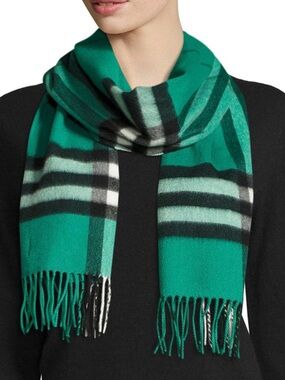 Burberry cashmere Green Plaid Fringe Wrap Scarf